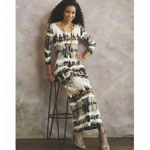 Midnight Velvet Floral Scroll Twinset Tie Dye 3/4 Long Sleeve Maxi Dress